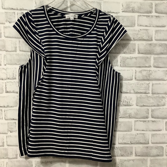 Anthropologie Reath Wren Navy Blue Striped Tee XL (0161) - Picture 2 of 13